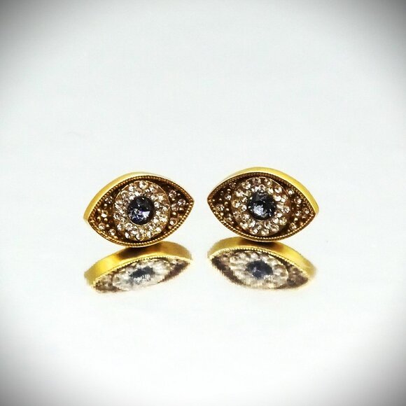 SAVVY CIE JEWELRY Sterling Silver Gold Plated CZ Evil Eye Stud  Earrings - Picture 1 of 7